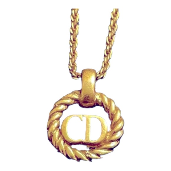 #6-Christian Dior Vintage Gold Tone Round CD Initial Necklace - Picture 2 of 3